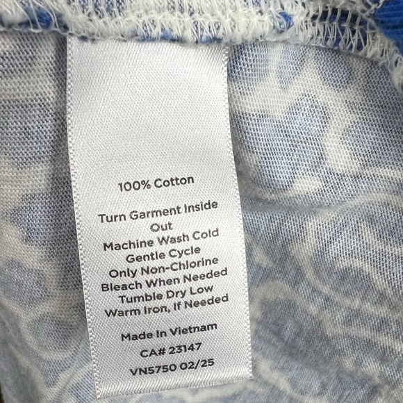 Talbots Plus 1X Button Sleeve Crewneck Tee Blue Ivory Woodland Damask - Picture 5 of 5